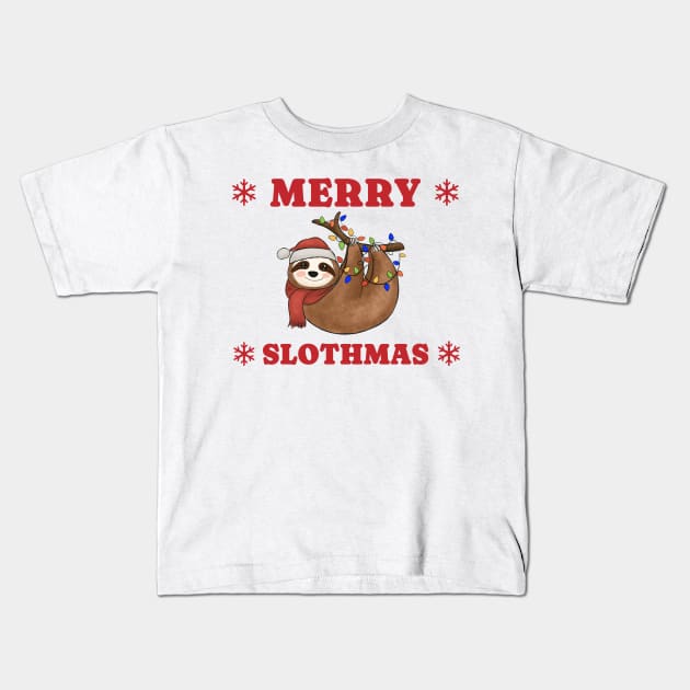 Merry Slothmas Christmas Lights Kids T-Shirt by VisionDesigner